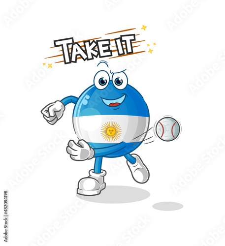 argentina flag throwing baseball vector. cartoon character
