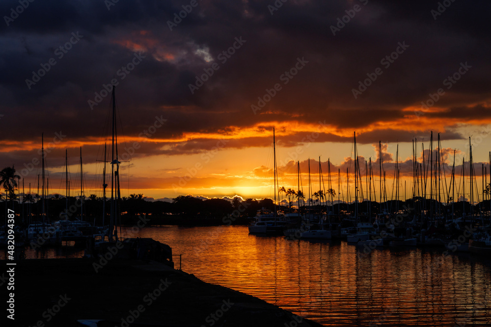 sunset in the harbor