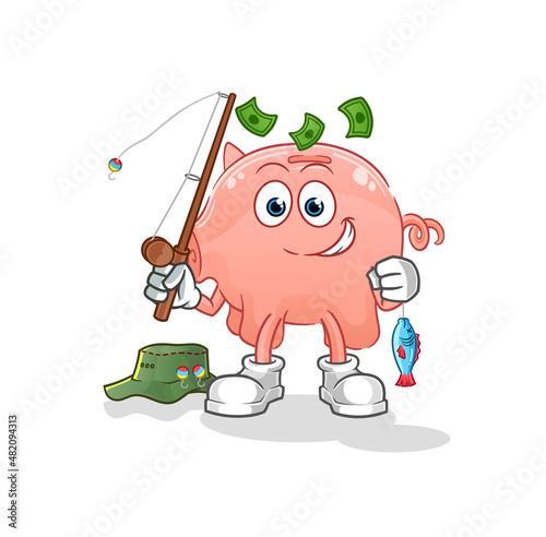 piggy bank fisherman illustration. character vector