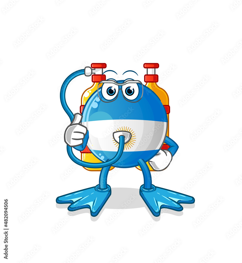 argentina flag diver cartoon. cartoon mascot vector