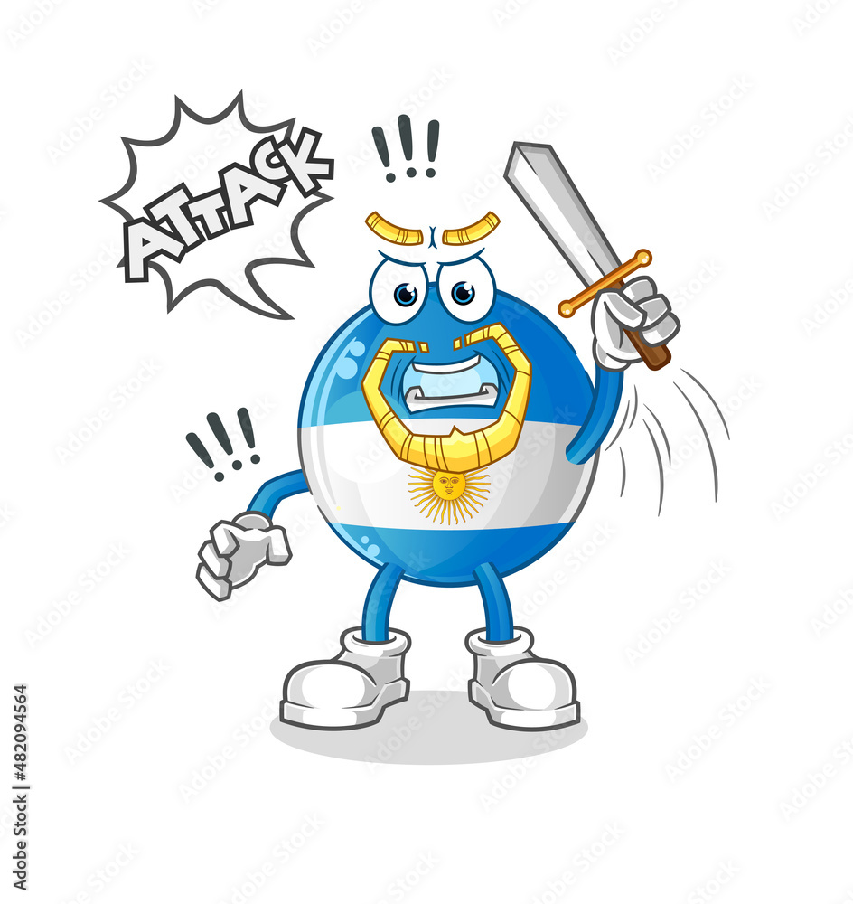 argentina flag knights attack with sword. cartoon mascot vector