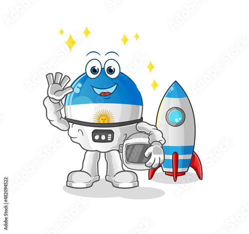 argentina flag astronaut waving character. cartoon mascot vector