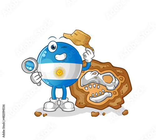 argentina flag archaeologists with fossils mascot. cartoon vector