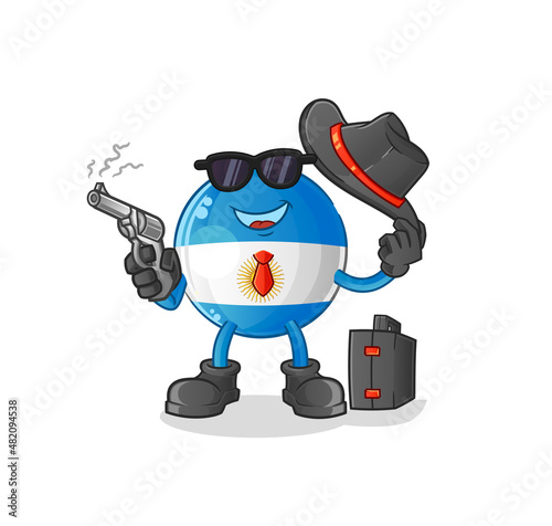 argentina flag mafia with gun character. cartoon mascot vector