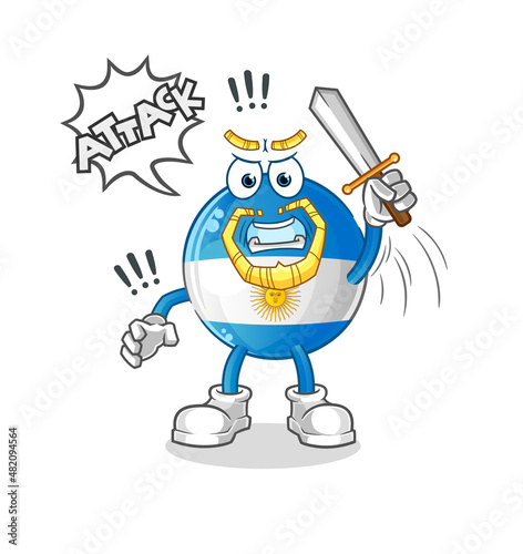 argentina flag knights attack with sword. cartoon mascot vector