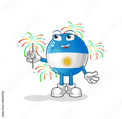 argentina flag with fireworks mascot. cartoon vector