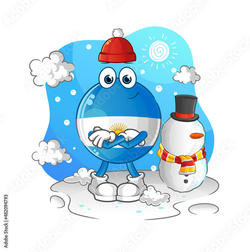 argentina flag in cold winter character. cartoon mascot vector