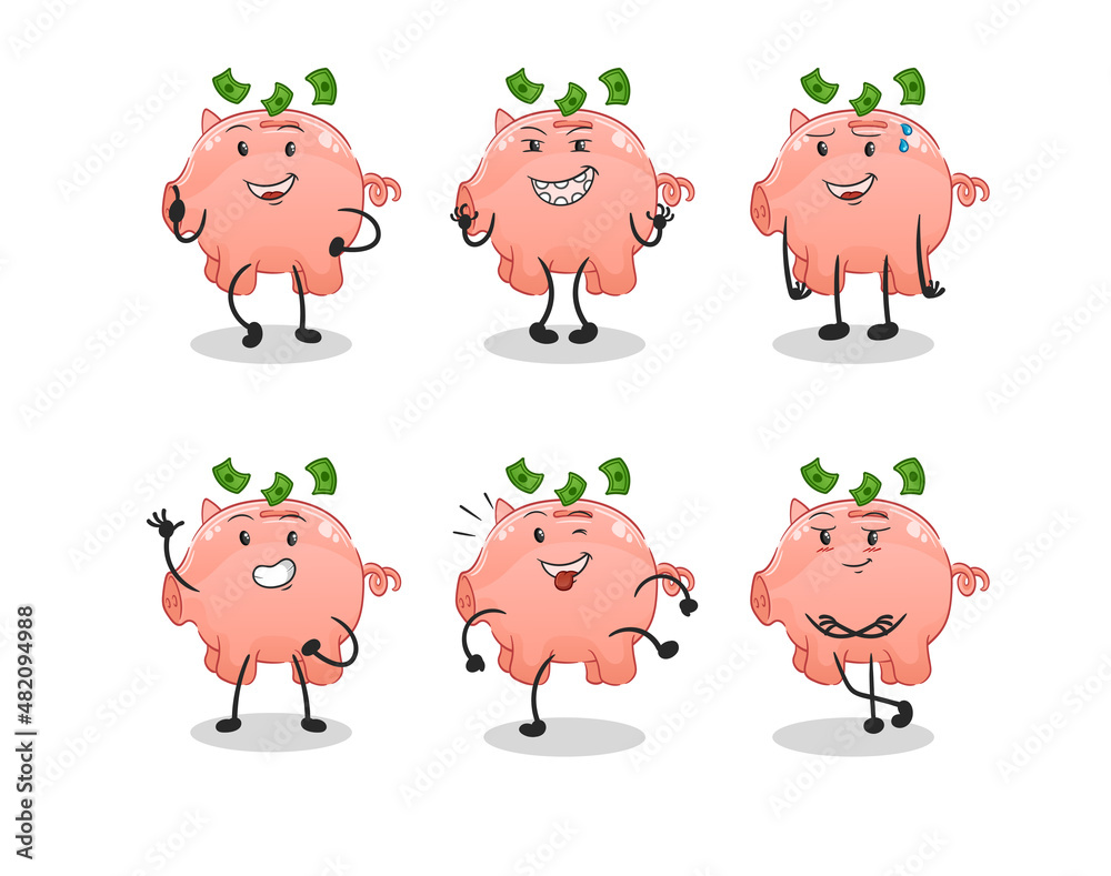 piggy bank happy set character. cartoon mascot vector piggy bank happy set character. cartoon mascot vector