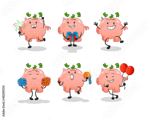 piggy bank celebration set character. cartoon mascot vector