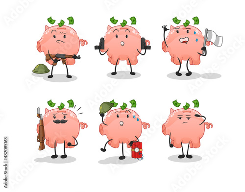 piggy bank troops character. cartoon mascot vector