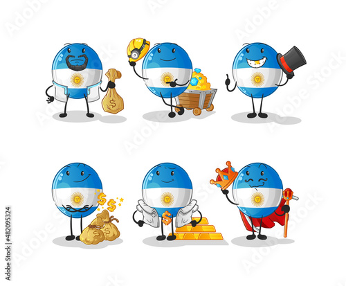 argentina flag rich group character. cartoon mascot vector