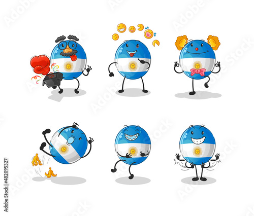 argentina flag comedy set character. cartoon mascot vector