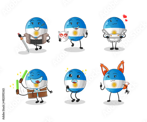 argentina flag japanese culture group character. mascot vector