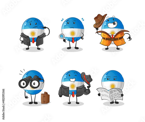 argentina flag detective group character. cartoon mascot vector