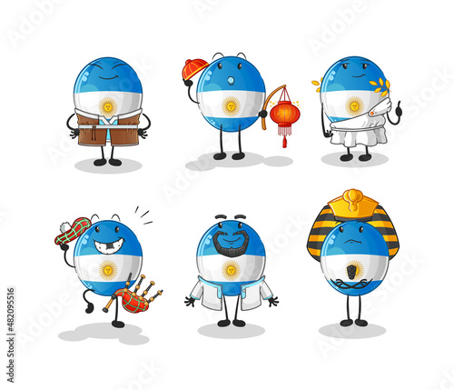 argentina flag world culture group. cartoon mascot vector
