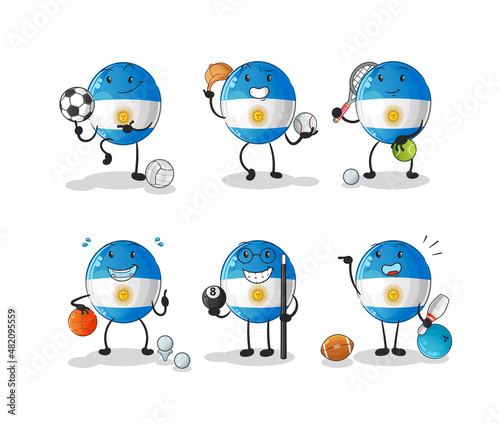 argentina flag sport set character. cartoon mascot vector