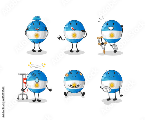 argentina flag sick group character. cartoon mascot vector