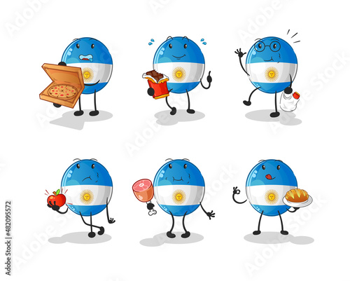 argentina flag food set character. cartoon mascot vector