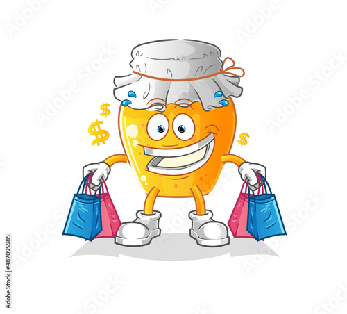 honey jar shoping mascot. cartoon vector