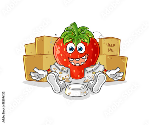 strawberry homeless character. cartoon mascot vector