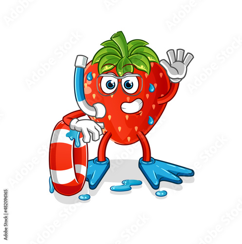 strawberry swimmer with buoy mascot. cartoon vector