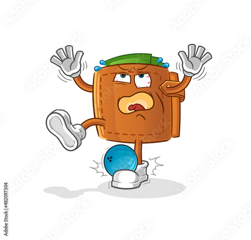 wallet hiten by bowling cartoon. cartoon mascot vector