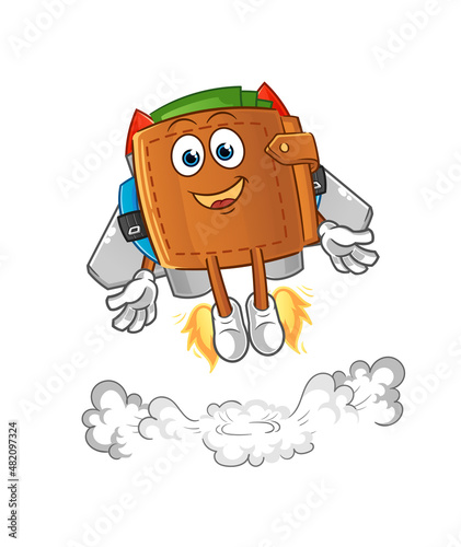 wallet with jetpack mascot. cartoon vector