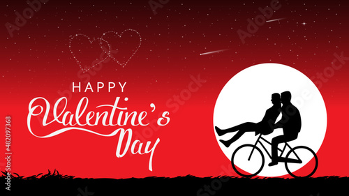 Happy Valentine's Day bicycle and moon theme banner vector design. 