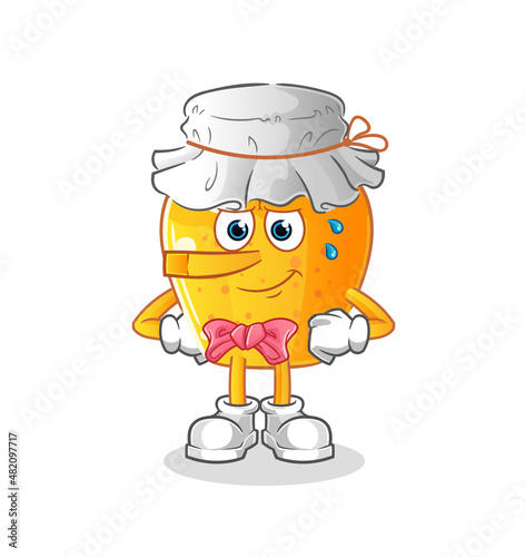 honey jar lie like Pinocchio character. cartoon mascot vector