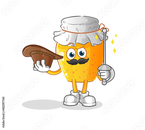 honey jar fencer character. cartoon mascot vector