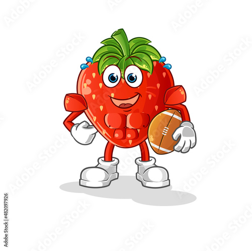 strawberry playing rugby character. cartoon mascot vector