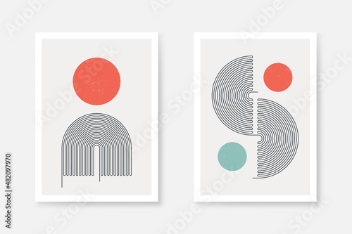 Abstract art poster with geometric shapes. Abstract art background with lines and organic shapes. Scandinavian style poster for interior poster design. Vector