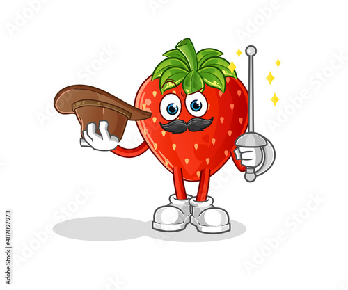 strawberry fencer character. cartoon mascot vector