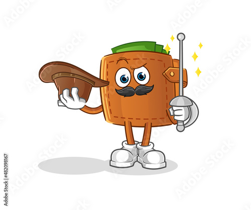 wallet fencer character. cartoon mascot vector