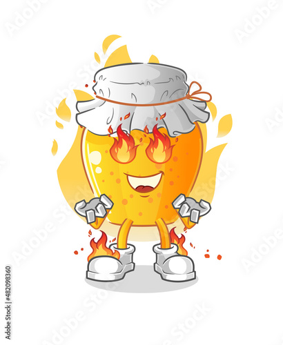 honey jar on fire mascot. cartoon vector