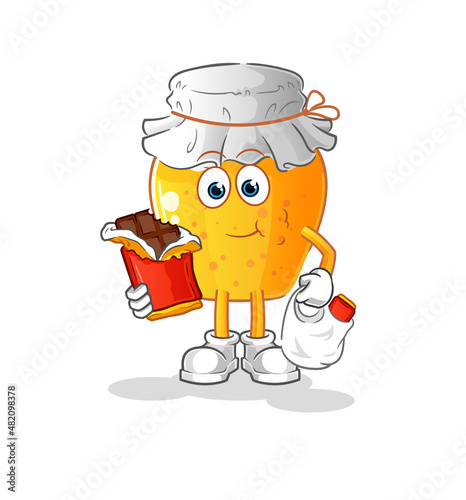 honey jar eat chocolate mascot. cartoon vector