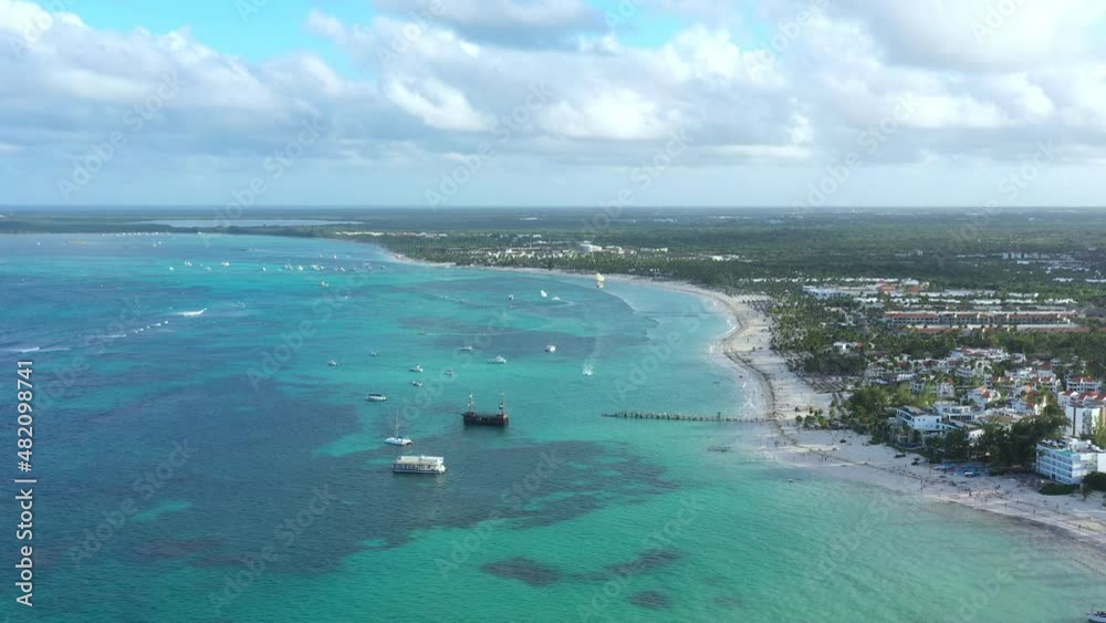 Aerial view from drone on caribbean beach of Atlantic ocean with luxury resorts. Dominican Republic. Summer holidays Aerial view from drone on caribbean beach of Atlantic ocean with luxury resorts. Dominican Republic. Summer holidays