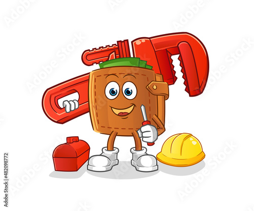 wallet plumber cartoon. cartoon mascot vector