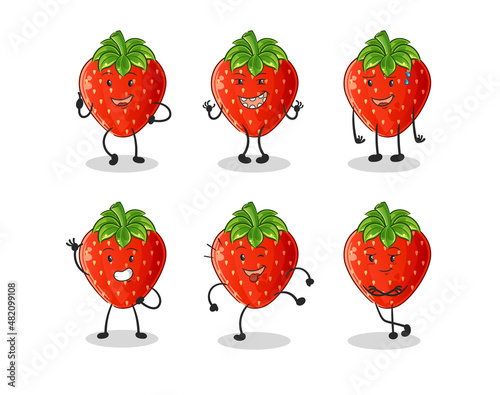 strawberry happy set character. cartoon mascot vector