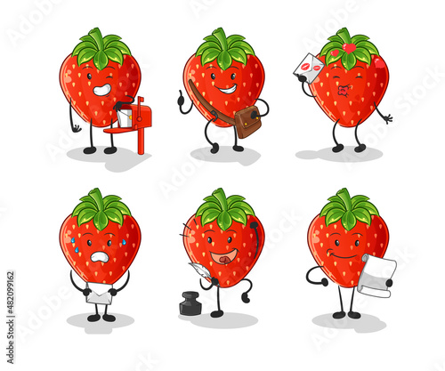 strawberry postman set character. cartoon mascot vector