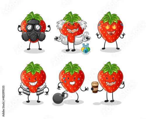 strawberry villain group character. cartoon mascot vector