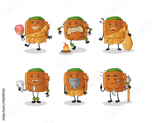 wallet primitive man group character. mascot vector