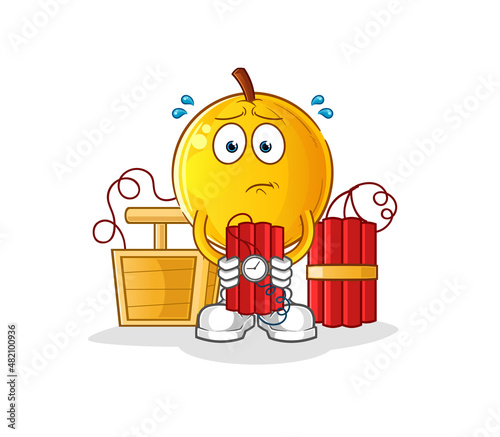 langsat fruit holding dynamite character. cartoon mascot vector