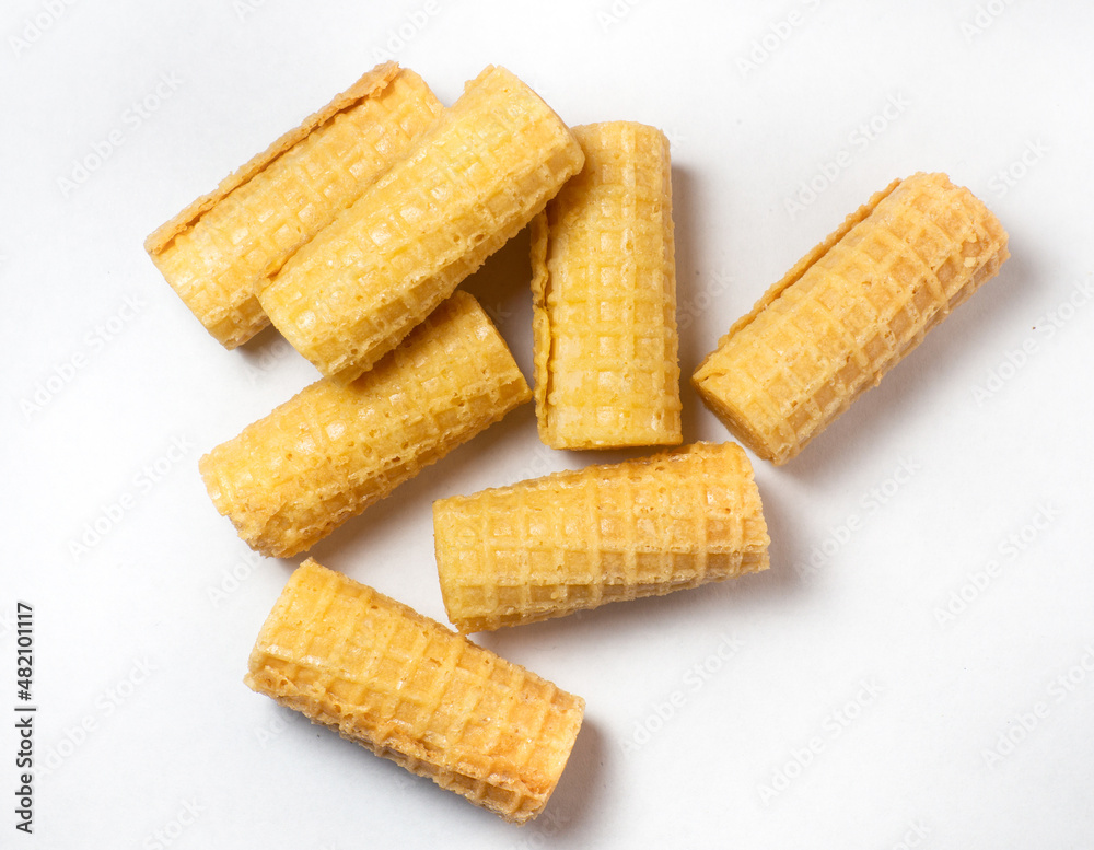 Wafer rolls. Confectionery. Cookies for tea. Variety of waffles. Product with stuffing inside. Wafer rolls. Confectionery. Cookies for tea. Variety of waffles. Product with stuffing inside.
