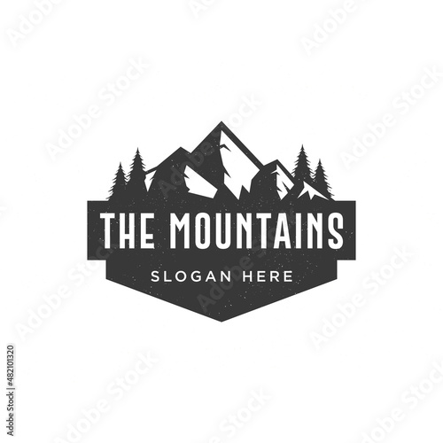 Illustration for sport adventure, camping, campfire, emblem camping, hobby illustration. Vintage mountain campfire vector logo and labels set