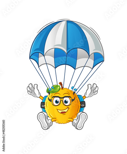 Fototapeta Naklejka Na Ścianę i Meble -  jackfruit skydiving character. cartoon mascot vector