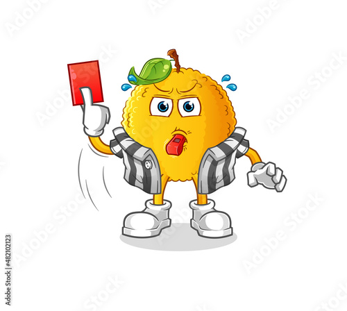 jackfruit referee with red card illustration. character vector