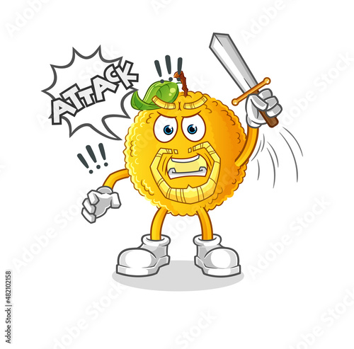 jackfruit knights attack with sword. cartoon mascot vector
