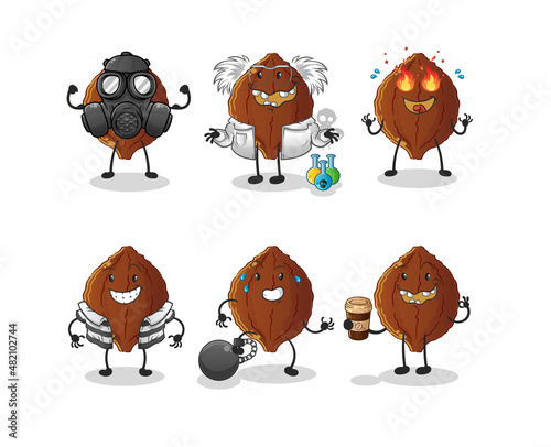 cacao villain group character. cartoon mascot vector