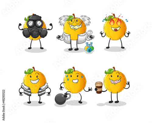 jackfruit villain group character. cartoon mascot vector